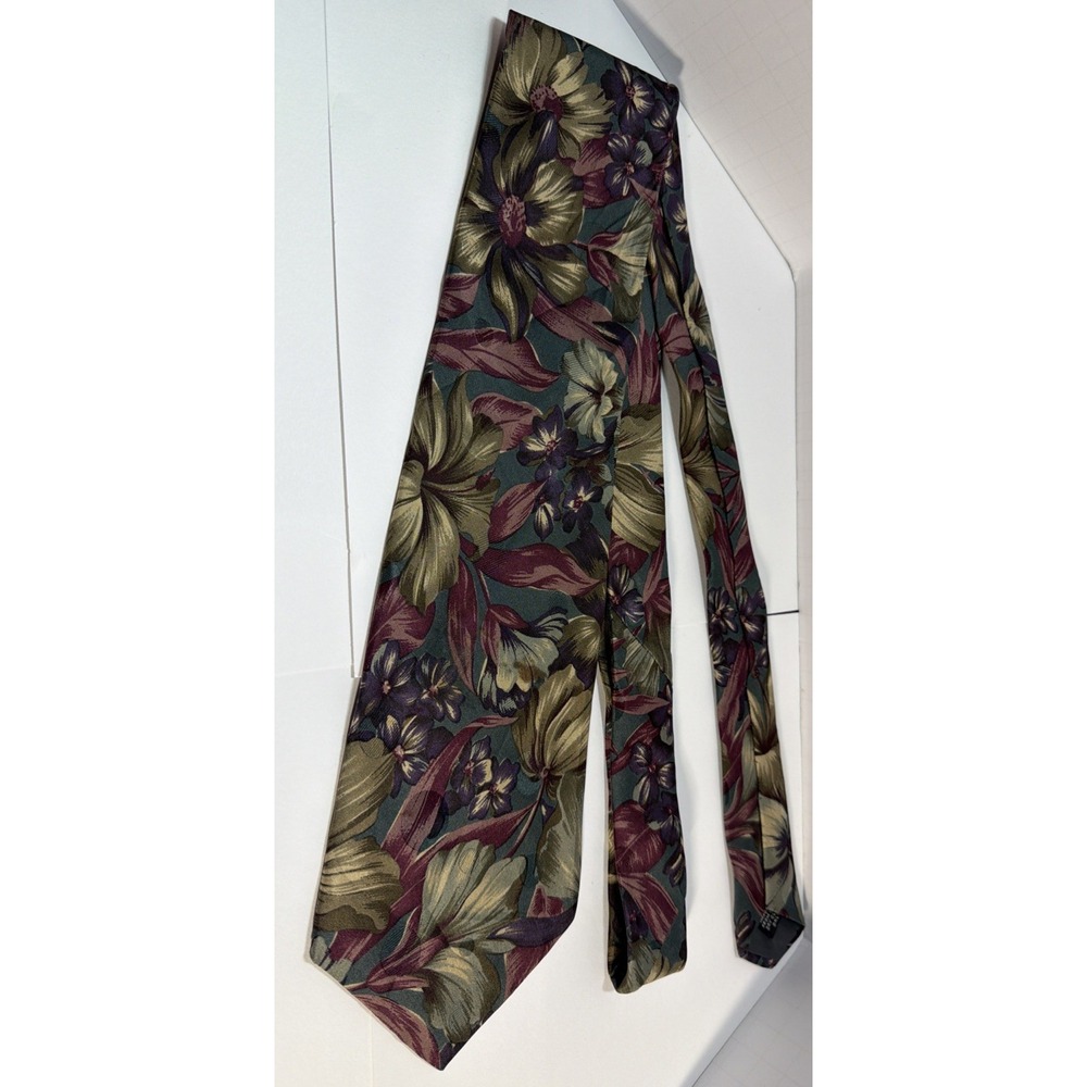 Vintage Woodward 100% Silk Tie 90s Floral Botanical Wide Necktie